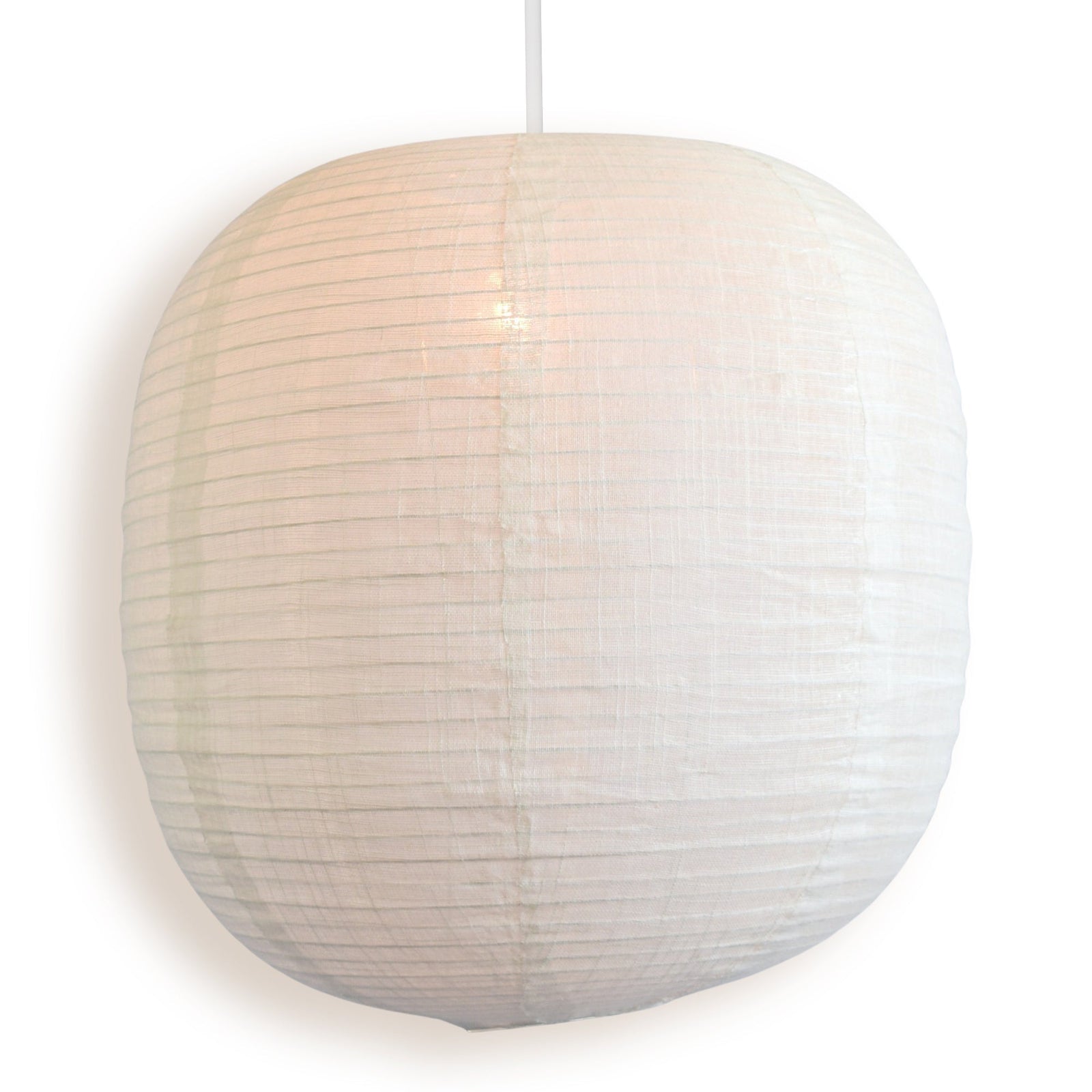 Oblong Shaped Linen Fabric Lantern Lampshade, Handcrafted, Durable, White Beige (16"W x 16"H) - Luna Bazaar | Boho & Vintage Style Decor
