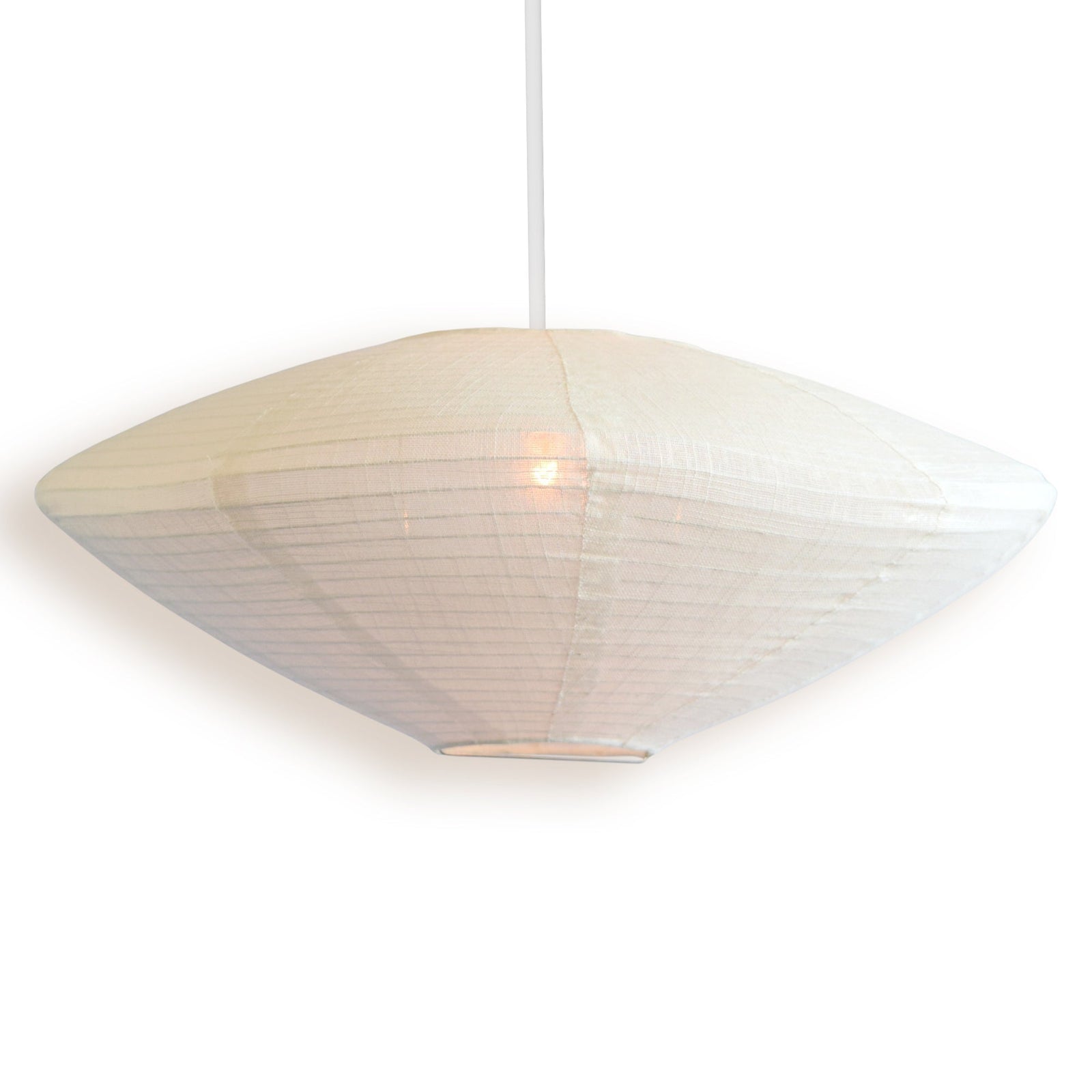 Large UFO Diamond Shaped Linen Fabric Lantern Lampshade, Handcrafted, Durable, White Beige (20"W x 8"H) - Luna Bazaar | Boho & Vintage Style Decor