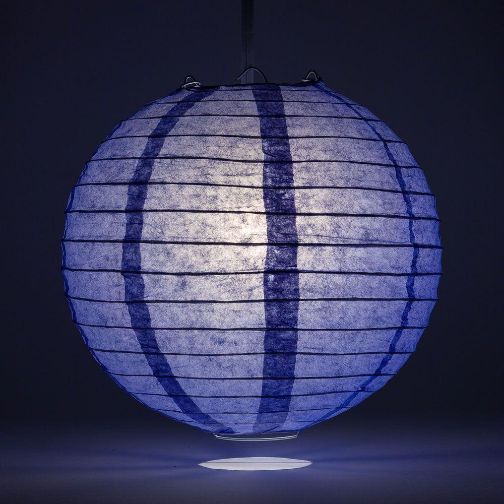 Lit Astra Blue / Very Periwinkle Round Paper Lantern, Even Ribbing, Chinese Hanging Wedding &amp; Party Decoration