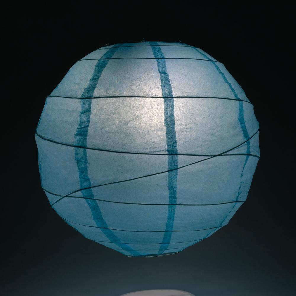 Lit Baby Blue Free-Style Ribbing Round Paper Lantern