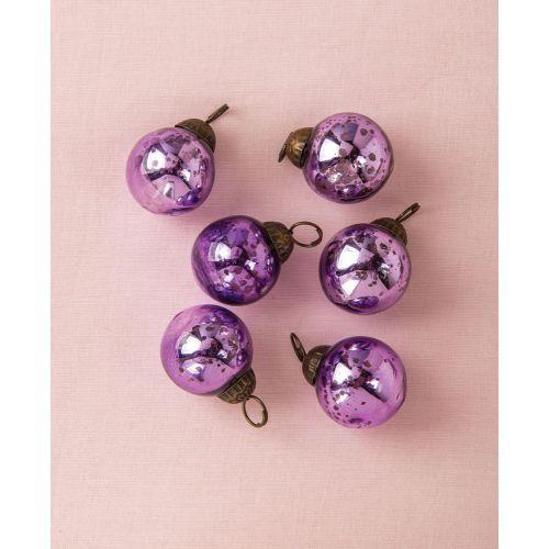 6 Pack | 1.5-Inch Purple Ava Mini Mercury Handcrafted Glass Balls Ornaments Christmas Tree Decoration