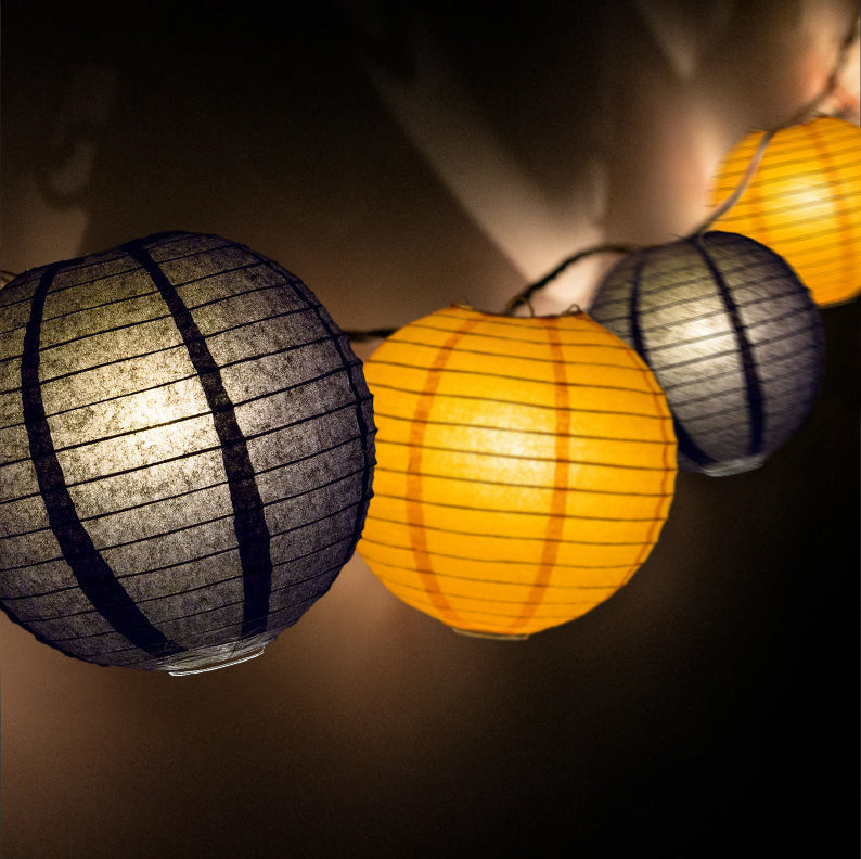 Halloween Black and Orange Paper Lantern String Light Party Decoration COMBO Kit (31 FT, EXPANDABLE, White Cord) - Luna Bazaar | Boho & Vintage Style Decor