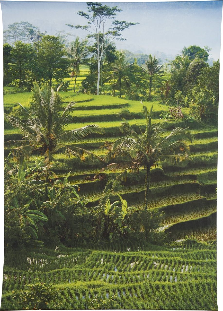 CLOSEOUT Bali Rice Terraces Photo Tapestry - (Medium, 4 X 5.8 Feet, 100% Cotton, Fair Trade Certified) - Luna Bazaar | Boho &amp; Vintage Style Decor