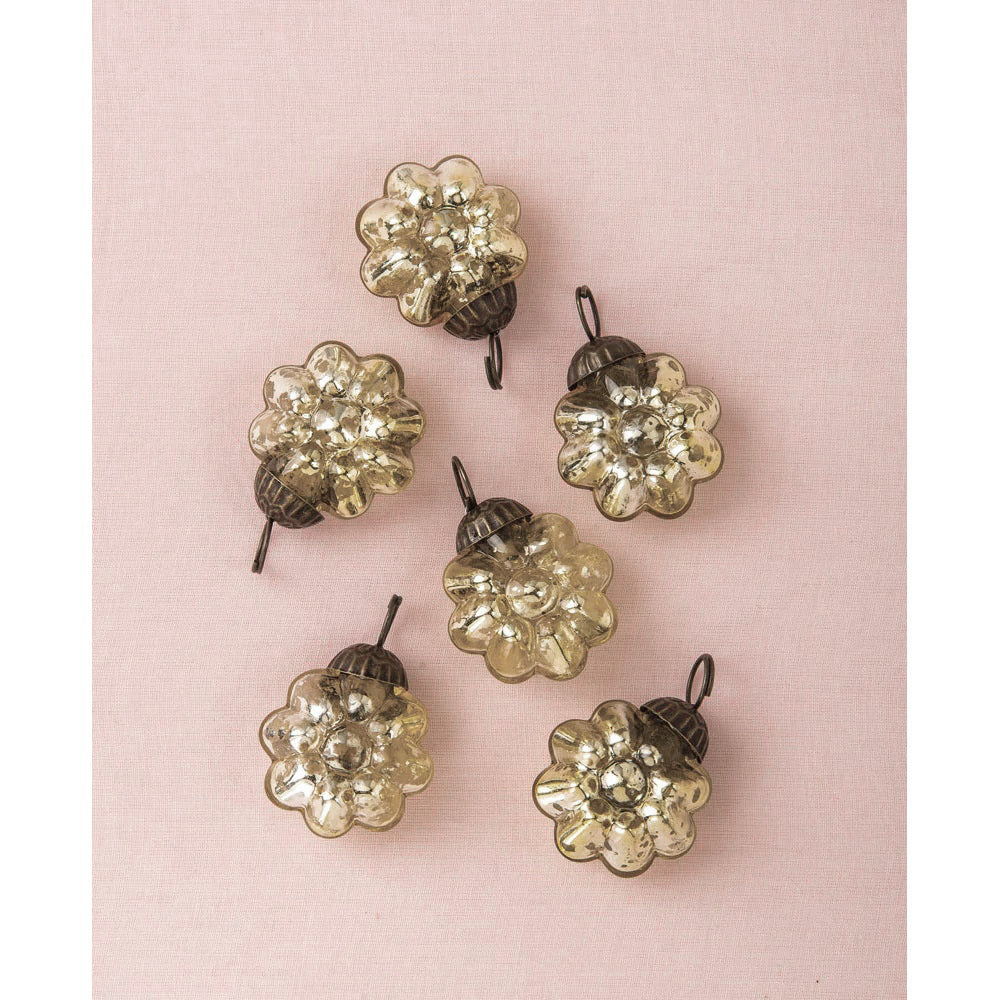 CLOSEOUT 6 Pack | Mini Mercury Glass Ornaments (Celine Design, 2-Inch, Gold) - Vintage-Style Decoration - Luna Bazaar | Boho &amp; Vintage Style Decor