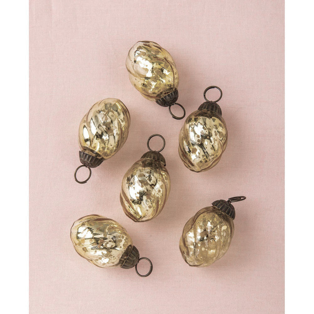 CLOSEOUT 6 Pack | Mercury Glass Mini Ornaments (1.75-inch, Gold, Lois Design) - Great Gift Idea, Vintage-Style Decorations for Christmas and Home Decor - Luna Bazaar | Boho &amp; Vintage Style Decor