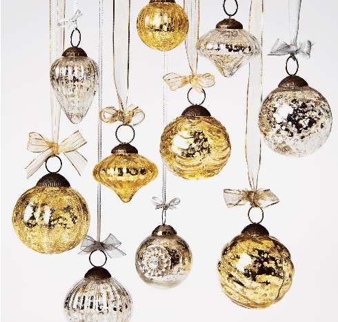 6 Pack | Small Mercury Glass Ornaments (2 to 2.25-inch, Gold, Lucy Design) - Great Gift Idea, Vintage-Style Decorations for Christmas, Special Occasions, Home Decor and Parties - Luna Bazaar - Discover. Decorate. Celebrate.