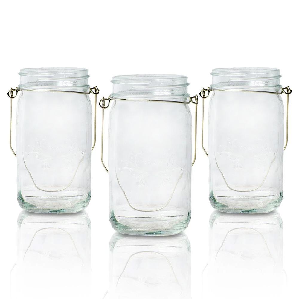 3-Pack Fantado Wide Mouth Clear Mason Jar w/ Handle, 32oz - Luna Bazaar | Boho & Vintage Style Decor