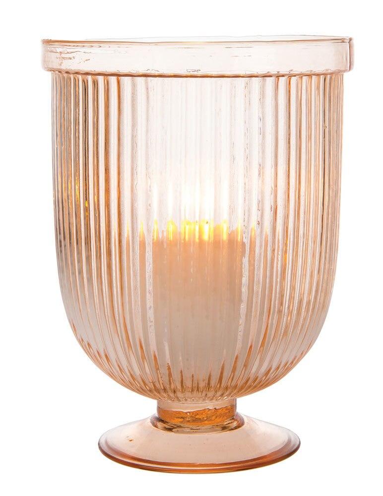 CLOSEOUT 9" Large Fluted Vintage Pink Lynne Hurricane Candle Holder and Vase - Luna Bazaar | Boho & Vintage Style Decor