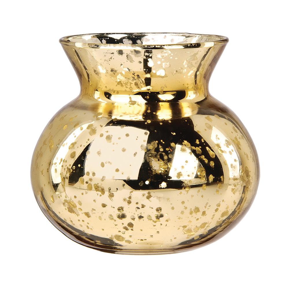 Vintage Mercury Glass Vase (4-Inch, Clara Pot Belly Design, Gold) - Decorative Flower Vase - For Home Decor, Party Decorations, and Wedding Centerpieces - Luna Bazaar | Boho &amp; Vintage Style Decor