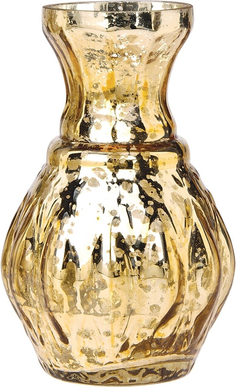 Vintage Mercury Glass Vase (4-Inch, Bernadette Mini Ribbed Design, Gold) - Decorative Flower Vase - For Home Decor, Party Decorations, and Wedding Centerpieces - Luna Bazaar | Boho &amp; Vintage Style Decor