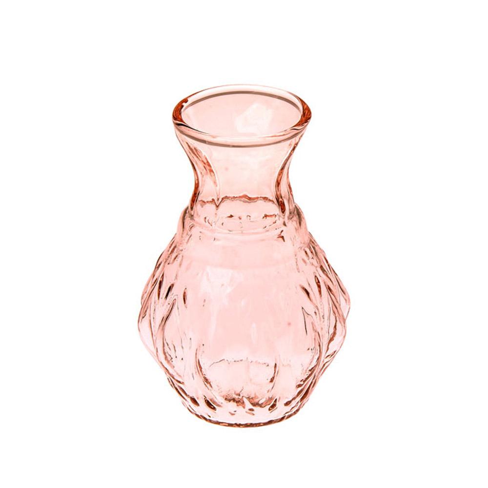 Vintage Pink Glass Vase (4-Inch, Bernadette Mini Ribbed Design) - Decorative Flower Vase - For Home Decor and Wedding Centerpieces - Luna Bazaar | Boho &amp; Vintage Style Decor
