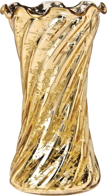 Vintage Mercury Glass Vase (6-Inch, Grace Ruffled Swirl Design, Gold) - Decorative Flower Vase - For Home Decor and Wedding Centerpieces - Luna Bazaar | Boho &amp; Vintage Style Decor