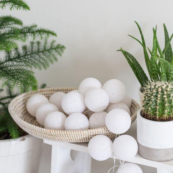 CLOSEOUT 5.5 FT 10 LED Battery Operated White Round Cotton Ball String Lights With Timer