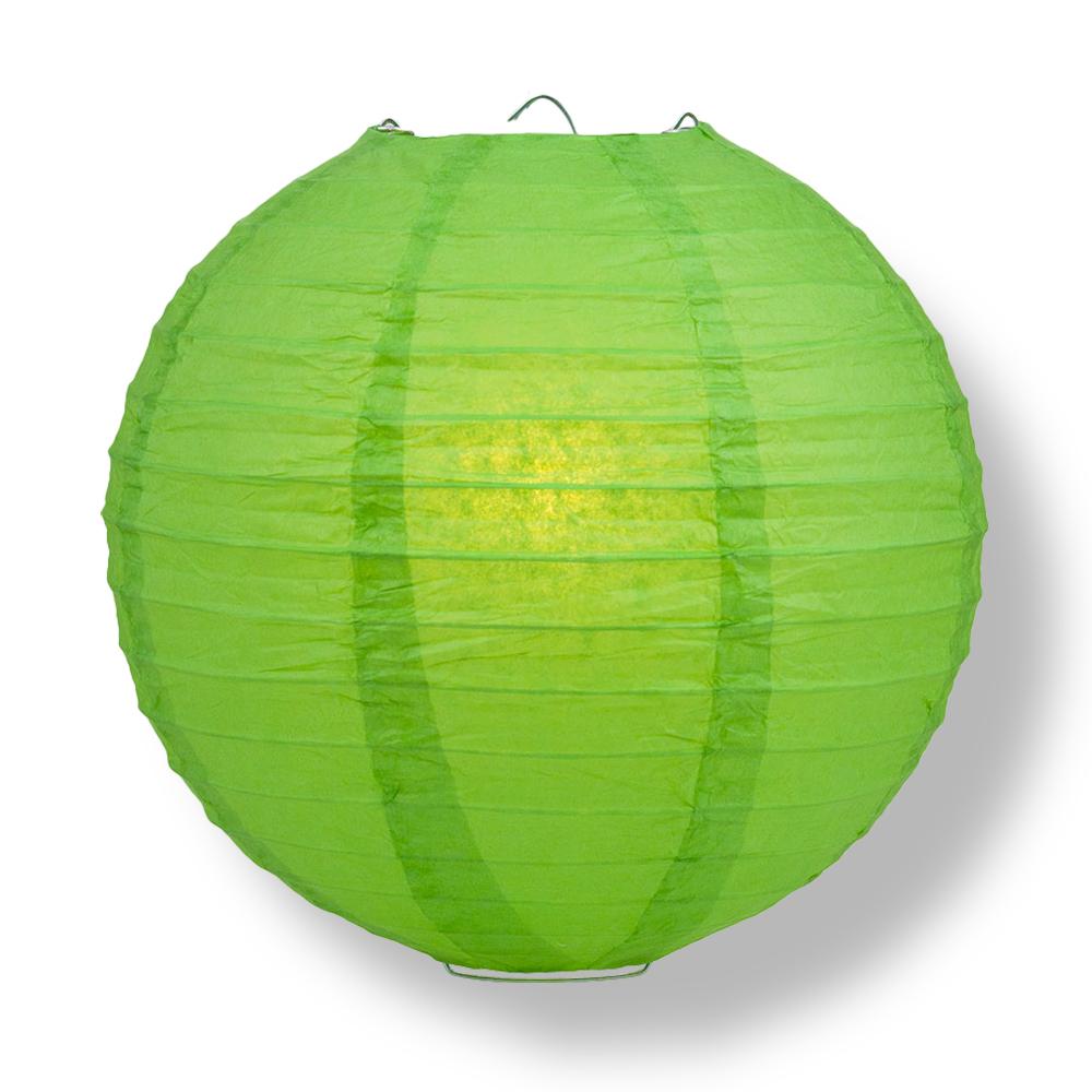 14 Inch Grass Greenery Parallel Ribbing Round Paper Lantern - Luna Bazaar | Boho & Vintage Style Decor