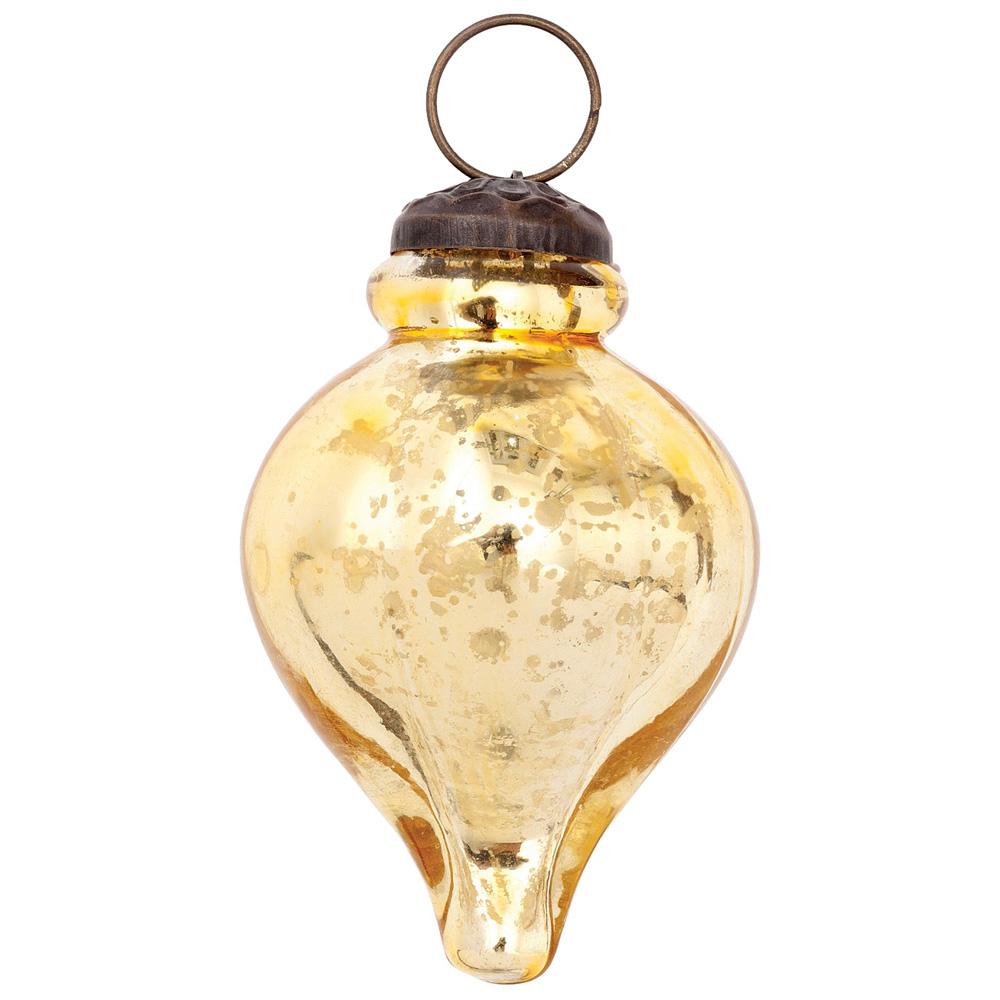 Mercury Glass Small Ornaments (2 to 2.25-inch, Gold, Carla Design, Single) - LunaBazaar.com - Discover. Decorate. Celebrate.