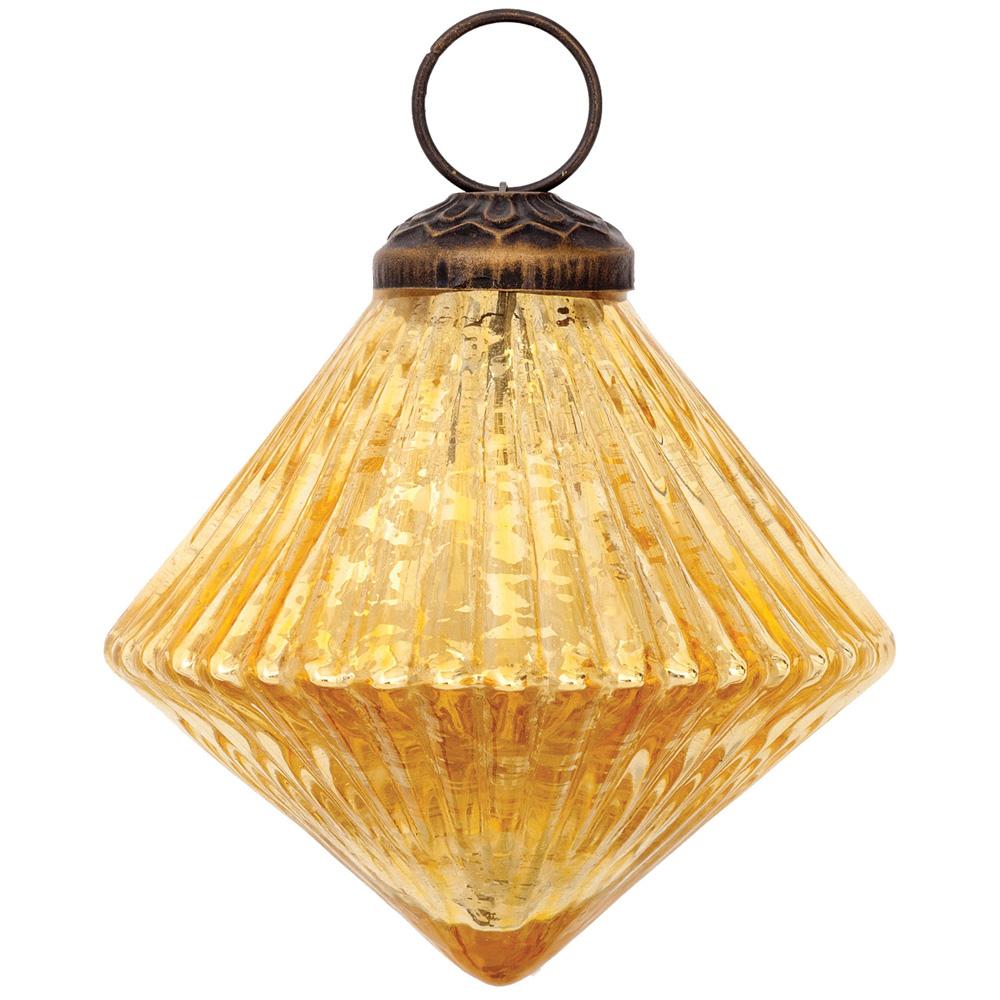 Vintage-Style Small Glass Ornament (2-Inch, Gold, Adele Design, Single) - LunaBazaar.com - Discover. Decorate. Celebrate.