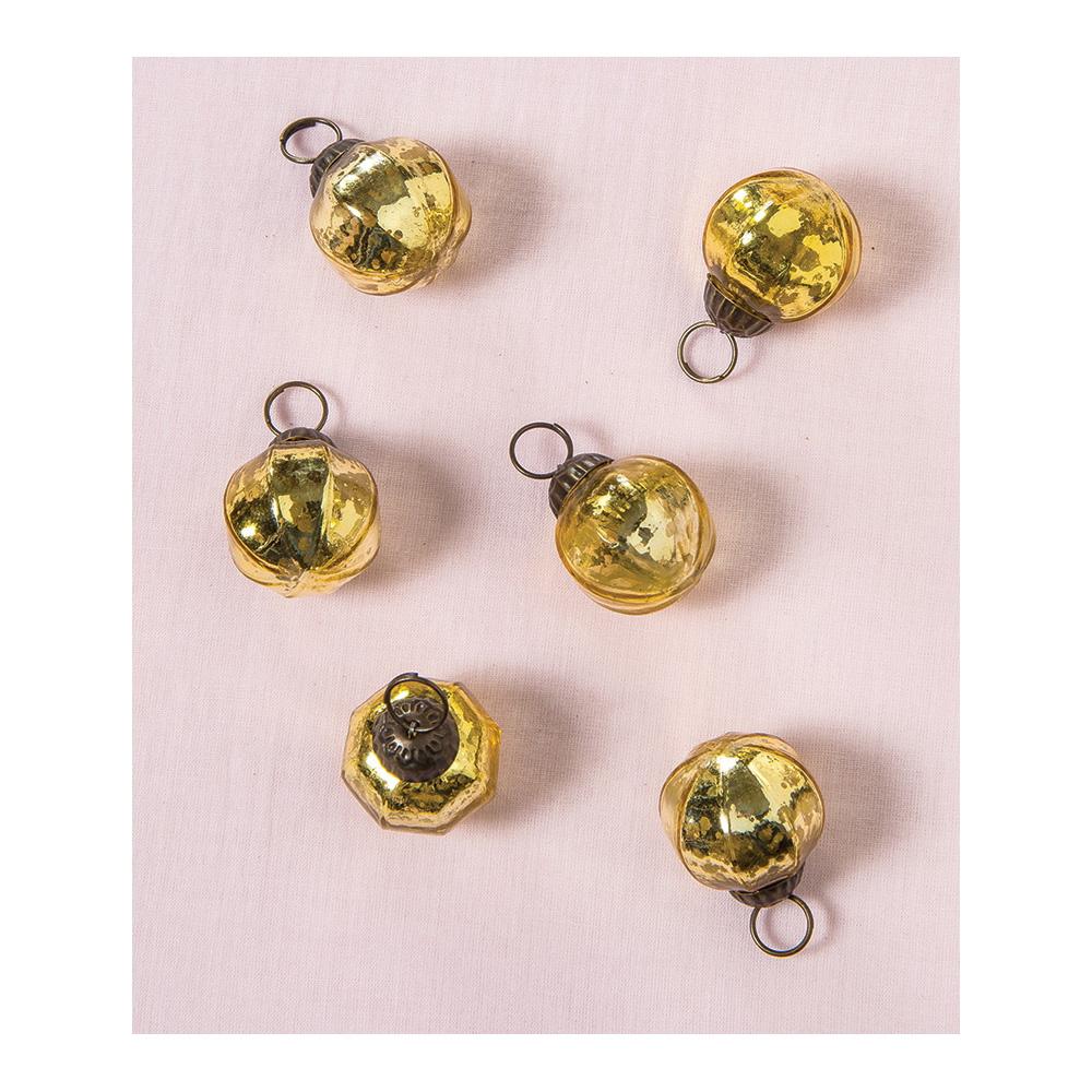 6 Pack | Mini Mercury Glass Ball Ornaments (1 to 1.5-Inch, Gold, Penina Design) - Great Gift Idea, Vintage-Style Decorations for Christmas, Special Occasions, Home Decor and Parties - LunaBazaar.com - Discover. Decorate. Celebrate.