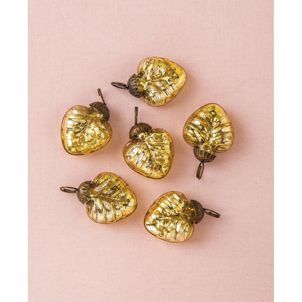 6 Pack | Mercury Glass Mini Heart Ornaments (1.25-Inch, Gold, Hetty Design) - Great Gift Idea, Vintage-Style Decorations for Christmas, Special Occasions, Home Decor and Parties