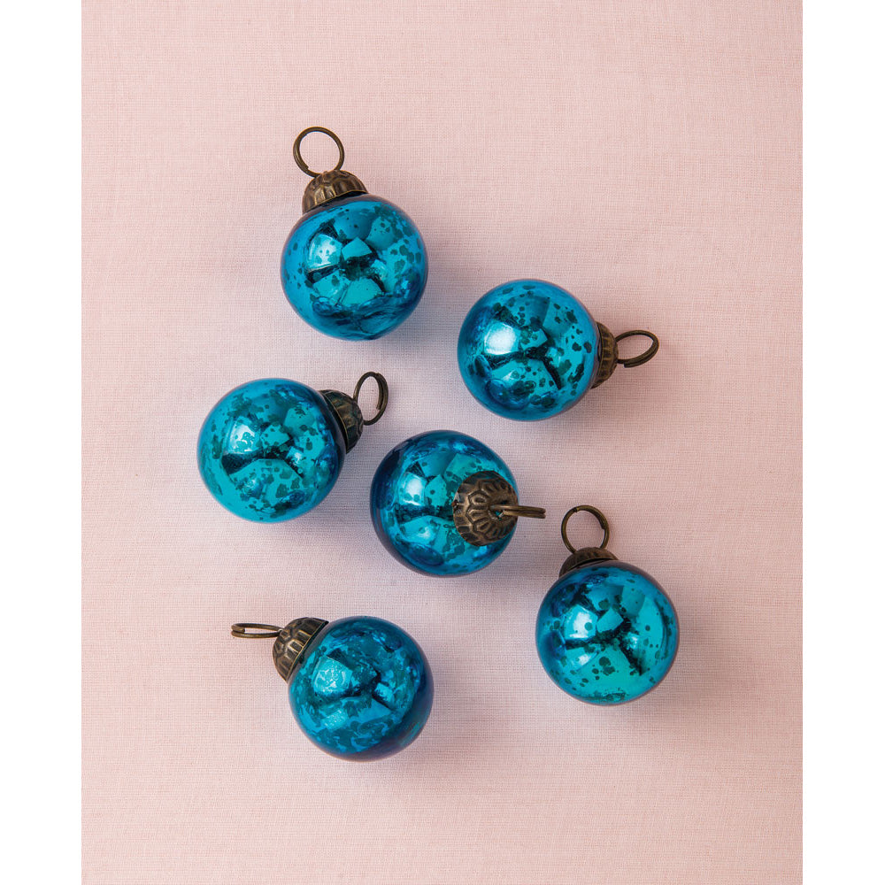 6 Pack | 1.5-Inch Turquoise Blue Ava Mini Mercury Handcrafted Glass Balls Ornaments Christmas Tree Decoration - Luna Bazaar | Boho &amp; Vintage Style Decor