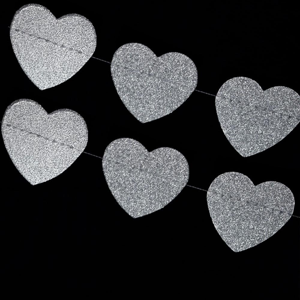 CLOSEOUT Silver Glitter Heart Shaped Paper Garland Banner (10FT) - Luna Bazaar | Boho & Vintage Style Decor