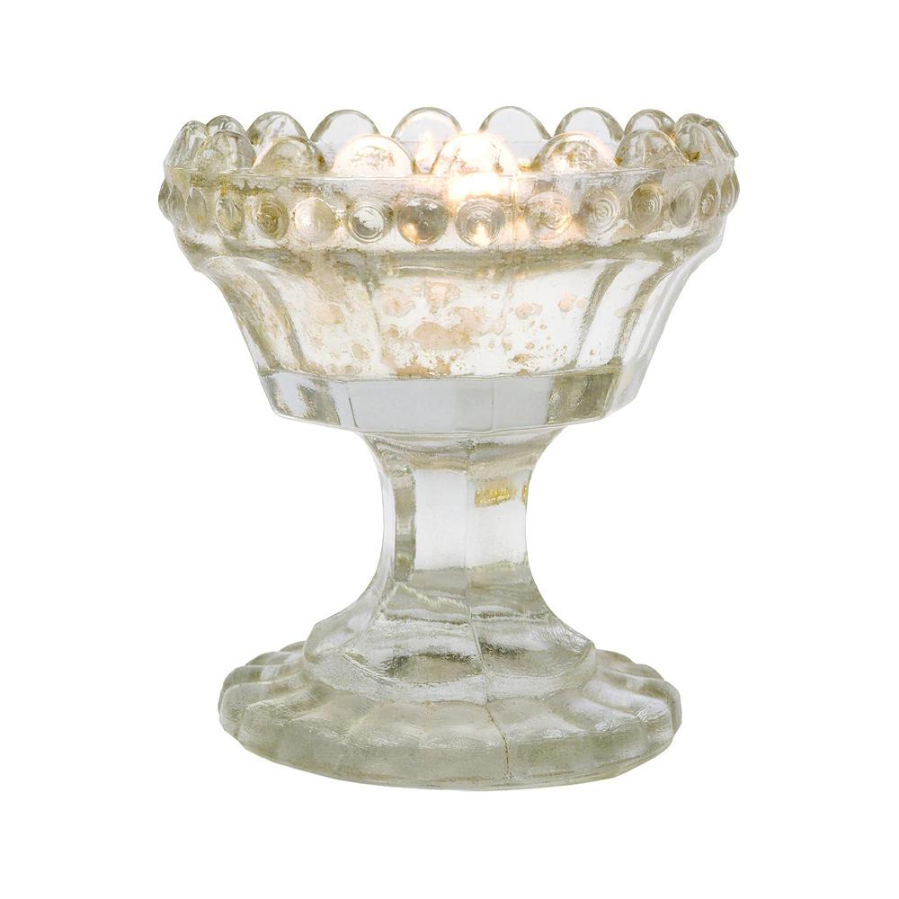 Vintage Mercury Glass Candle Holder (3-Inch, Charlene Chalice Design, Silver) - For Use with Tea Lights - For Home Decor, Parties, and Wedding Decorations - Luna Bazaar | Boho & Vintage Style Decor