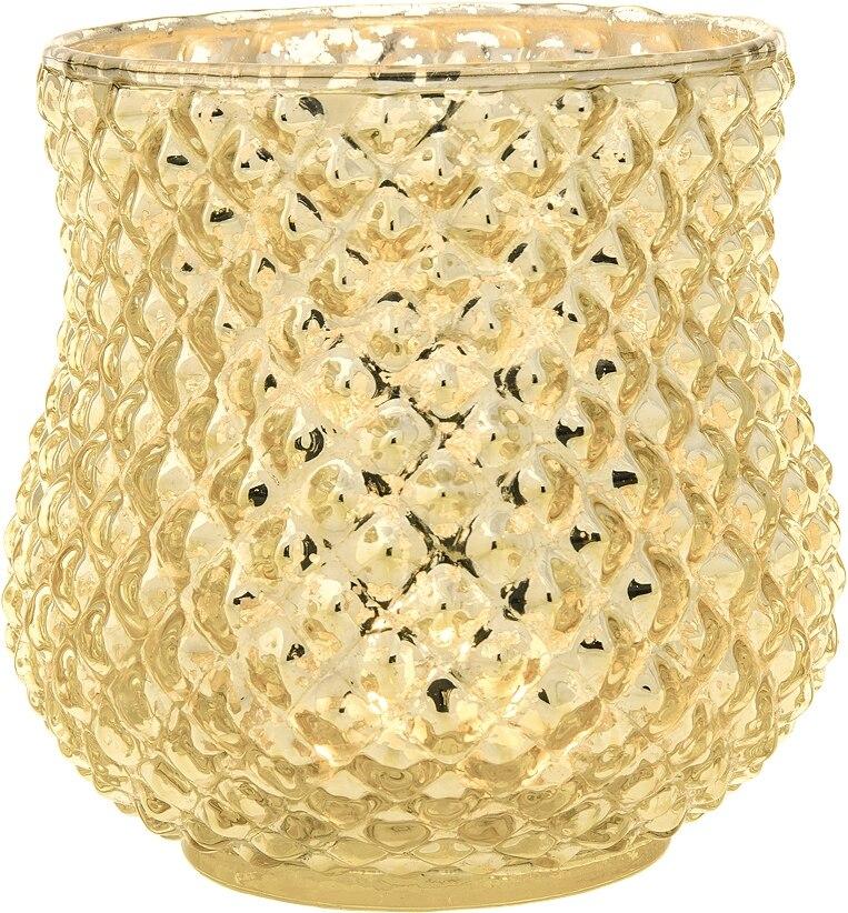 Vintage Mercury Glass Candle Holder (4-Inch, Large Ruby Design, Gold) - Decorative Candle Holder - For Home Decor and Wedding Centerpieces - Luna Bazaar | Boho &amp; Vintage Style Decor