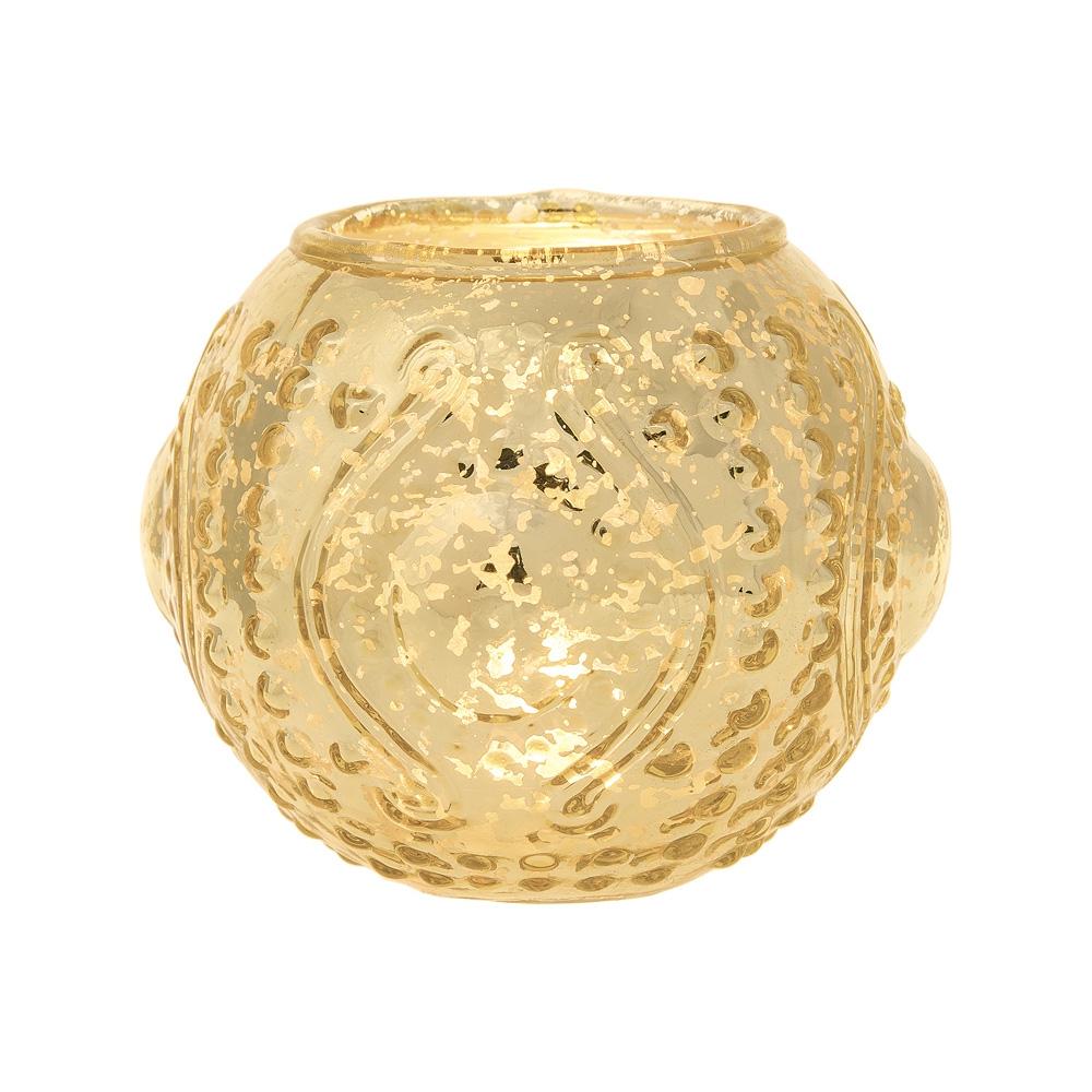 Mercury Glass Candle Holder (3.25-Inches, Small Josephine Design, Gold) - Use with Tea lights - for Home Decor, Parties and Wedding Decorations - Luna Bazaar | Boho & Vintage Style Decor