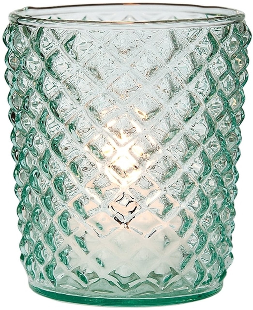 Vintage Glass Candle Holder (3-Inch, Zariah Design, Vintage Green) - For Use with Tea Lights - For Home Decor, Parties, and Wedding Decorations - Luna Bazaar | Boho &amp; Vintage Style Decor