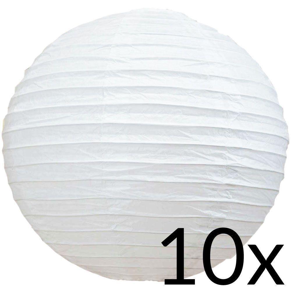 10-Pack 16 Inch White Parallel Ribbing Round Paper Lanterns - Luna Bazaar | Boho & Vintage Style Decor