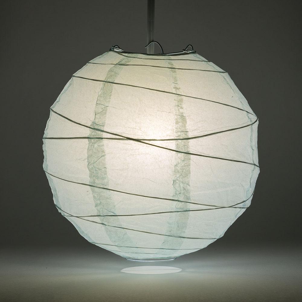 24" Arctic Spa Blue Round Paper Lantern, Irregular Ribbed, Chinese Hanging Wedding & Party Decoration