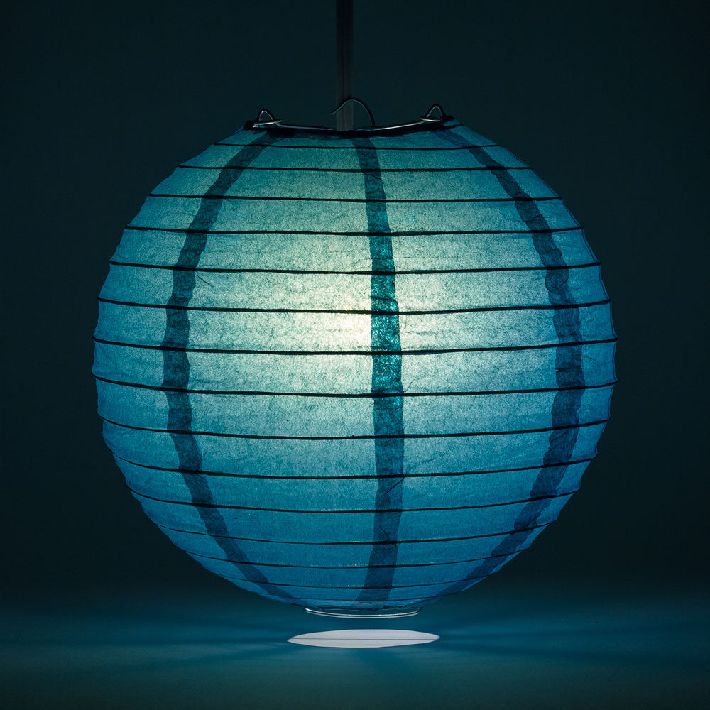 10" Tahiti Teal Round Paper Lantern, Parallel Ribbing, Chinese Hanging Wedding & Party Decoration - PaperLanternStore.com - Paper Lanterns, Decor, Party Lights & More