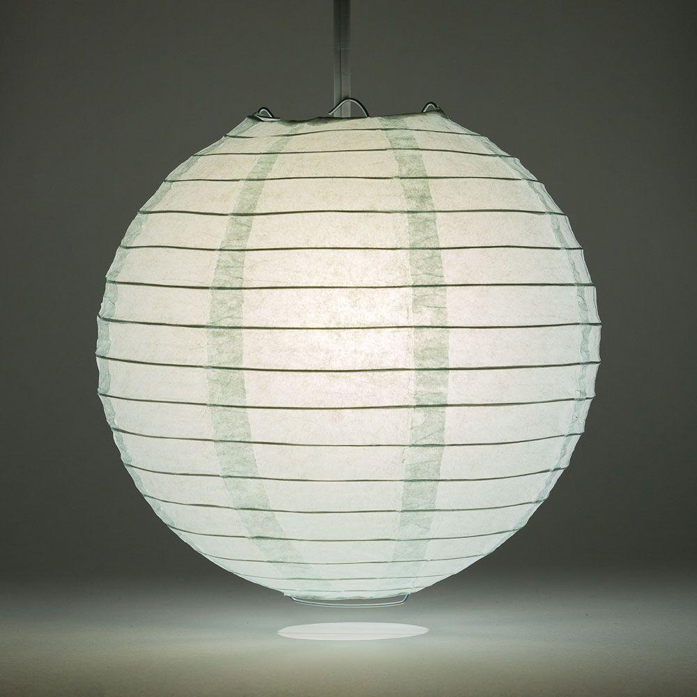 Lit Arctic Spa Blue Round Paper Lantern, Parallel Ribbing, Chinese Hanging Wedding & Party Decoration