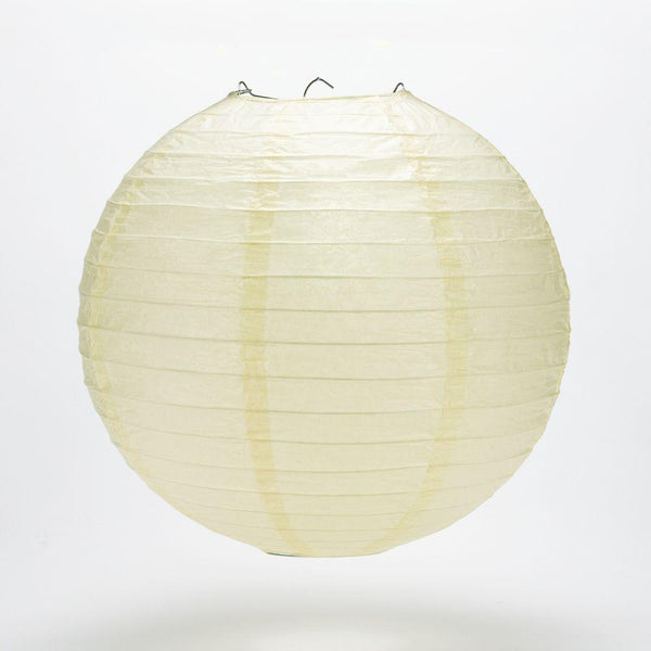 8" Ivory Round Paper Lantern, Even Ribbing, Hanging Decoration - PaperLanternStore.com - Paper Lanterns, Decor, Party Lights & More