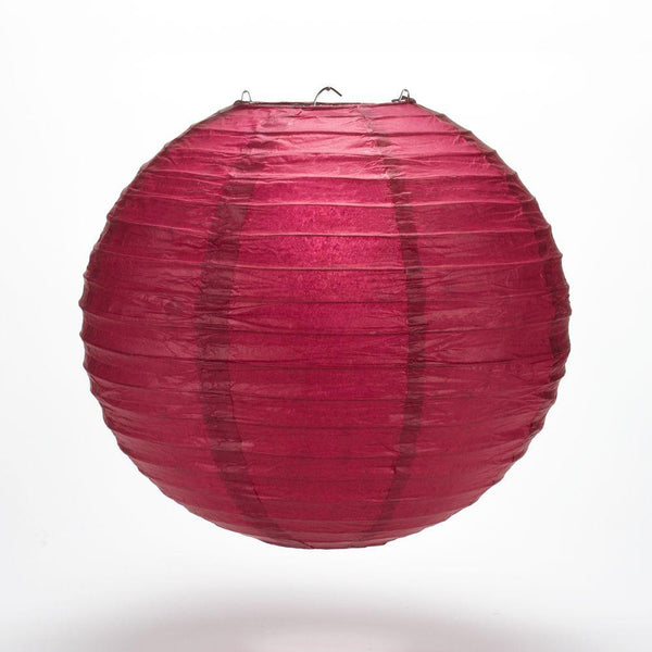 30" Velvet Red Jumbo Round Paper Lantern, Even Ribbing, Chinese Hanging Wedding & Party Decoration