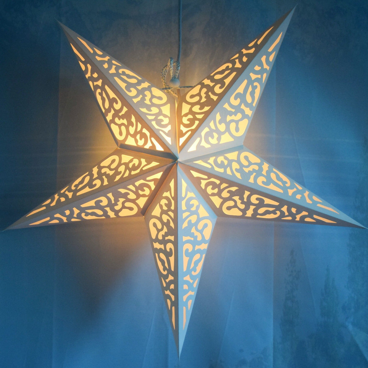 24" Atomic White Paper Star Lantern, Hanging Wedding & Party Decoration - Luna Bazaar | Boho & Vintage Style Decor