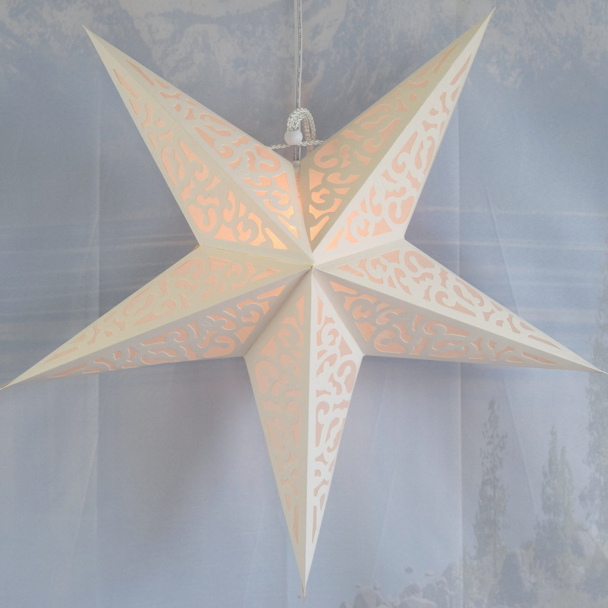 24" Atomic White Paper Star Lantern, Hanging Wedding & Party Decoration - Luna Bazaar | Boho & Vintage Style Decor