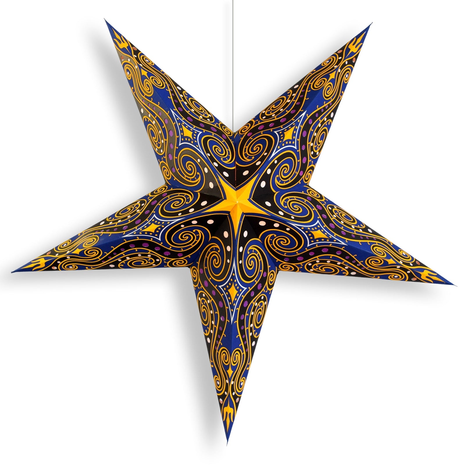 24 Inch Paper Star Lantern, Blue Yellow Astral Wind - Luna Bazaar | Boho & Vintage Style Decor