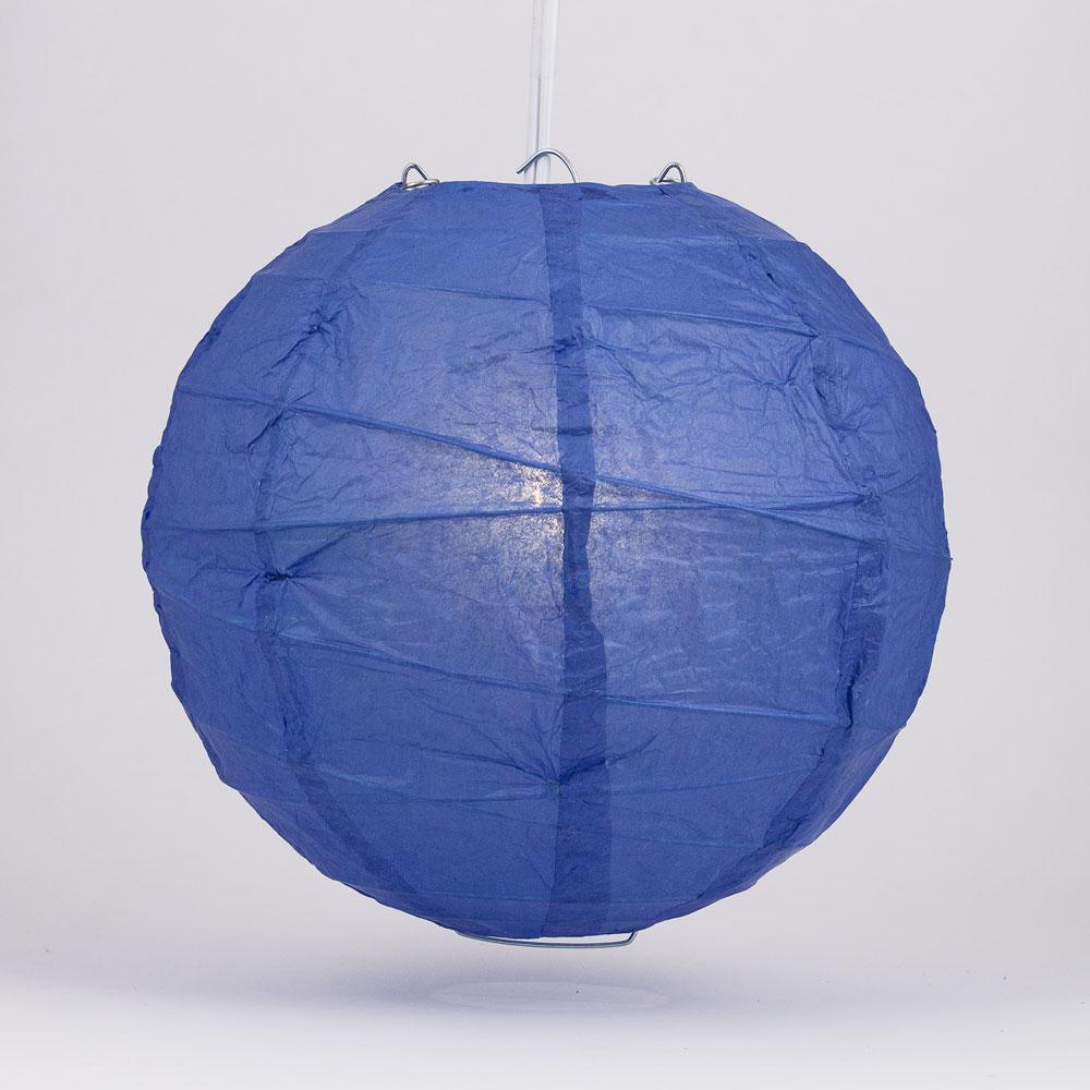 20" Dark Blue Round Paper Lantern, Crisscross Ribbing, Chinese Hanging Wedding & Party Decoration - Luna Bazaar | Boho & Vintage Style Decor