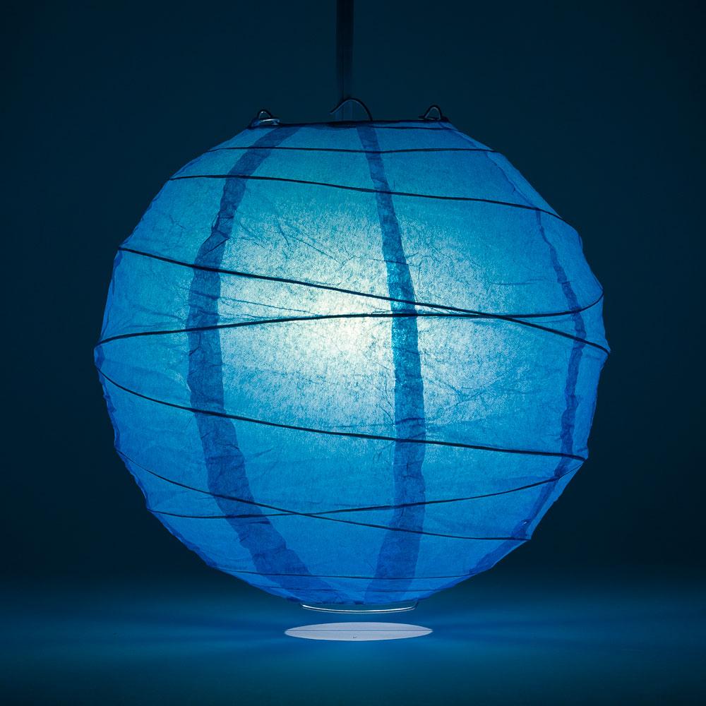 24" Turquoise Round Paper Lantern, Irregular Ribbing, Chinese Hanging Wedding & Party Decoration