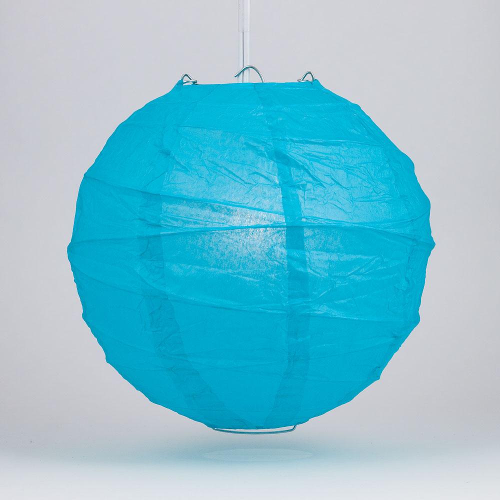 24" Turquoise Round Paper Lantern, Irregular Ribbing, Chinese Hanging Wedding & Party Decoration