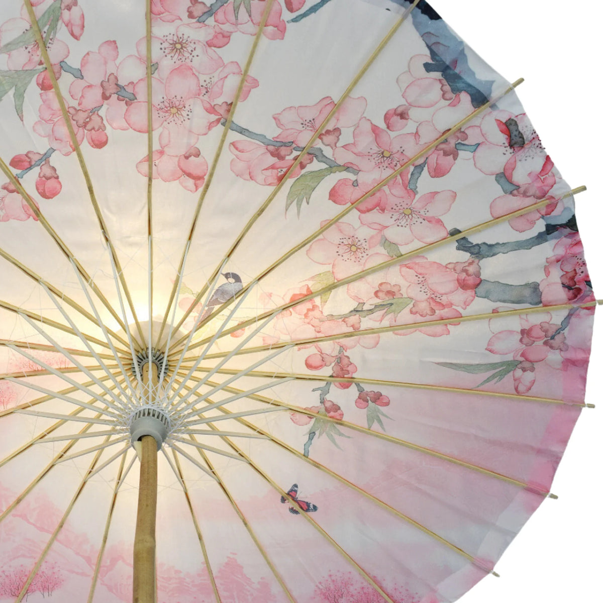 32 Inch Pink Cherry Blossom Premium Nylon Parasol Umbrella with Elegant Handle - Luna Bazaar | Boho &amp; Vintage Style Decor