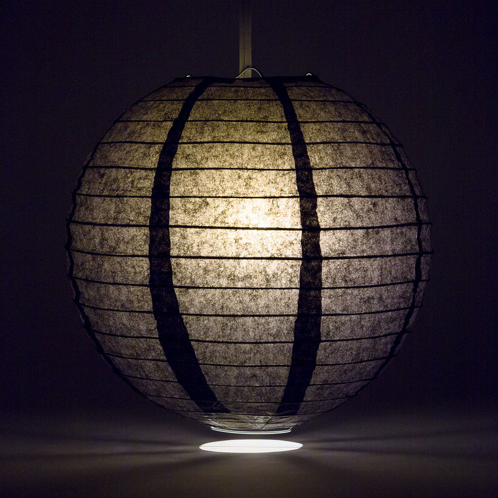 36" Black Jumbo Round Paper Lantern, Even Ribbing, Chinese Hanging Wedding & Party Decoration