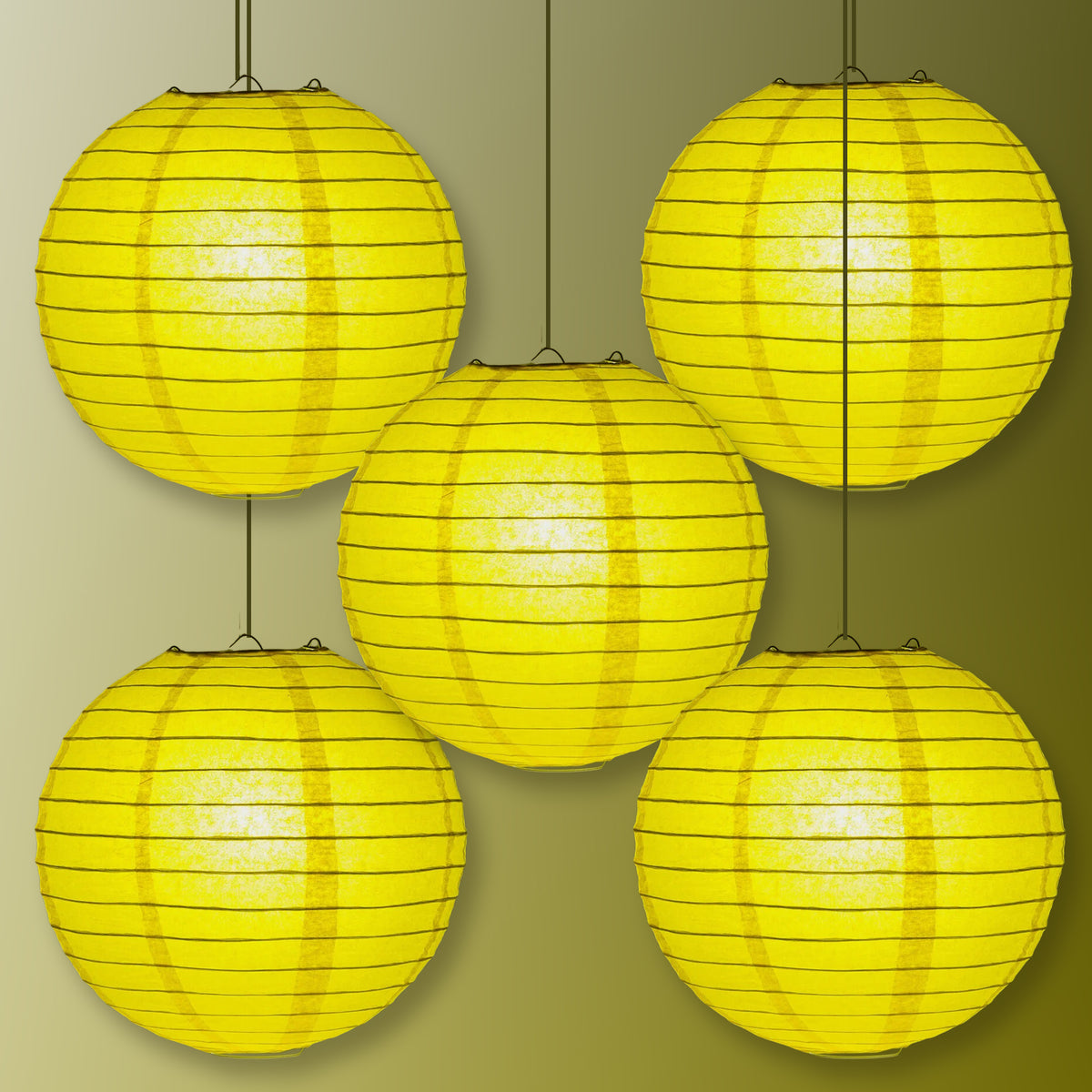 5-Pack 16 Inch Yellow Parallel Ribbing Round Paper Lantern - Luna Bazaar | Boho &amp; Vintage Style Decor