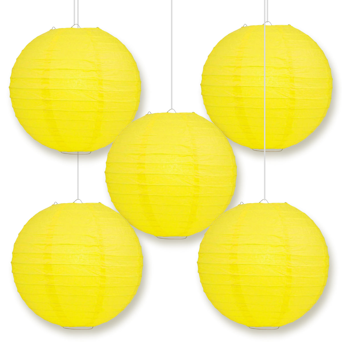 5-Pack 8 Inch Yellow Parallel Ribbing Round Paper Lantern - Luna Bazaar | Boho &amp; Vintage Style Decor