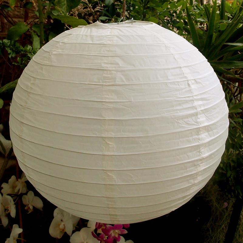 30" Beige / Ivory Jumbo Round Paper Lantern, Even Ribbing, Chinese Hanging Wedding & Party Decoration