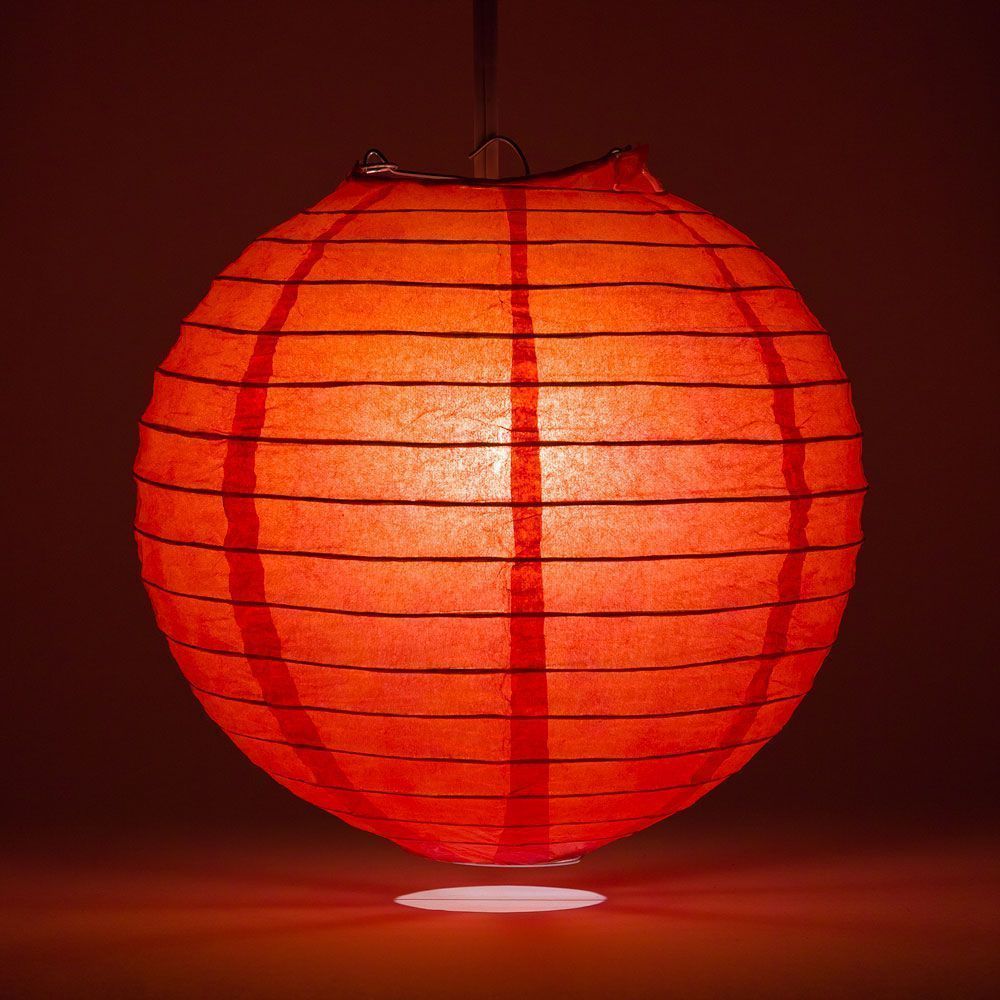 14" Red Round Paper Lantern, Parallel Ribbing, Chinese Hanging Wedding & Party Decoration - PaperLanternStore.com - Paper Lanterns, Decor, Party Lights & More