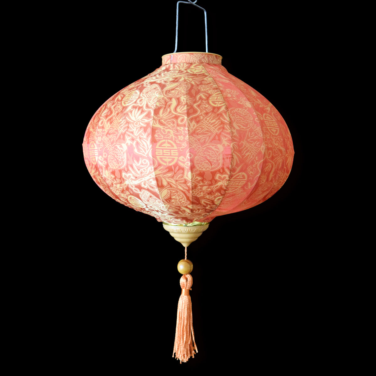 Large Orange Vietnamese Silk Lantern, Round Shaped - Luna Bazaar | Boho &amp; Vintage Style Decor