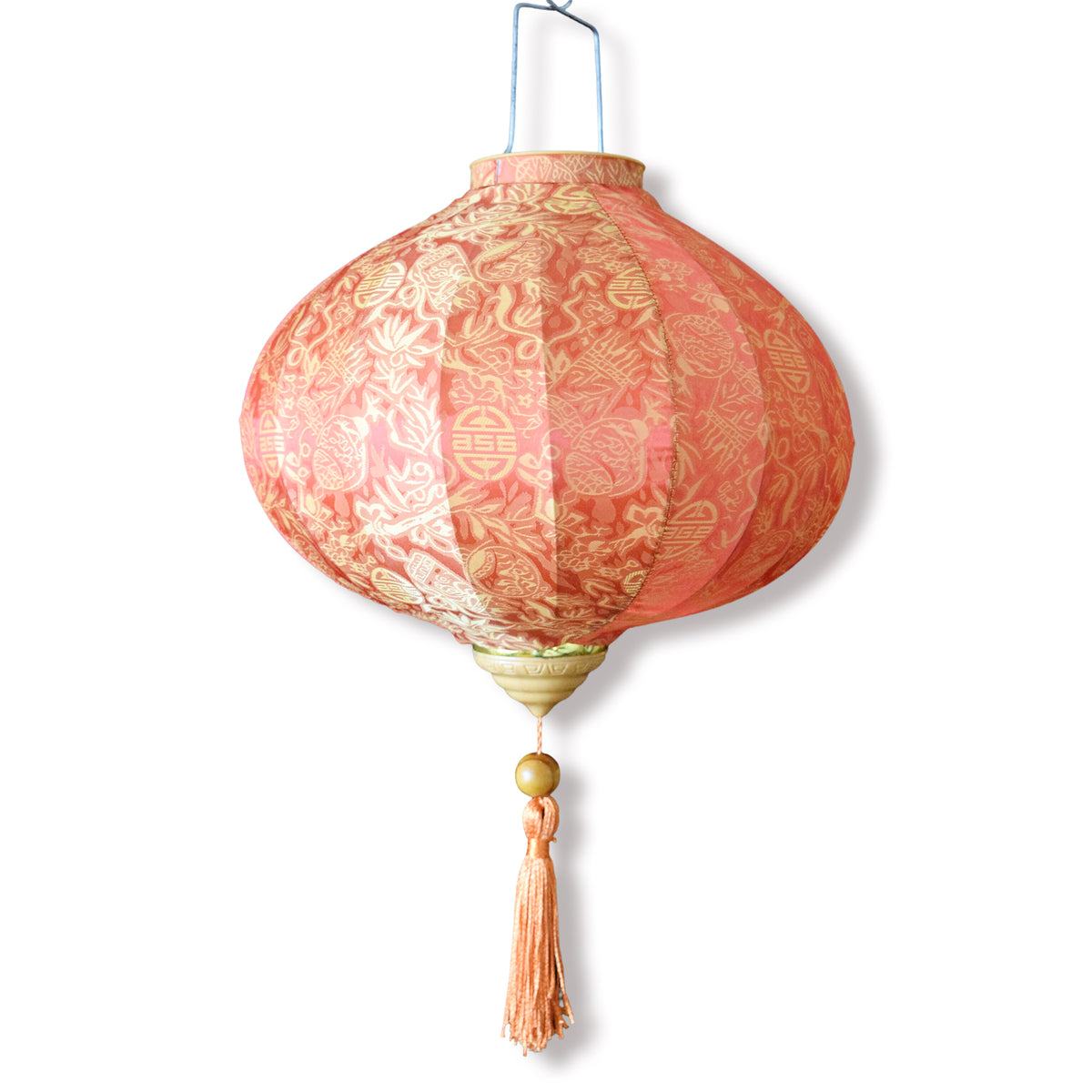 Small Orange Vietnamese Silk Lantern, Round Shaped - Luna Bazaar | Boho &amp; Vintage Style Decor