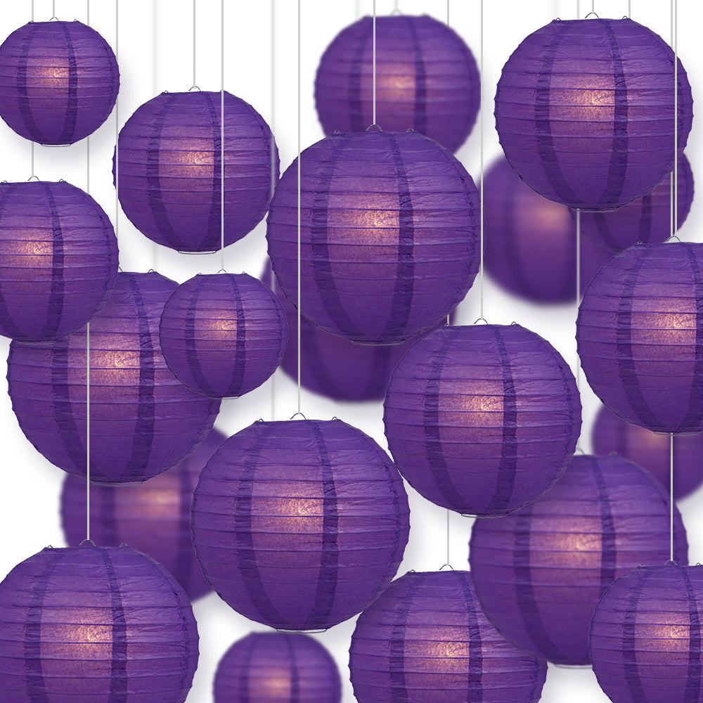 Ultimate 20pc Dark Purple Paper Lantern Party Pack - Assorted Sizes of 6, 8, 10, 12 for Weddings, Birthday, Parallelts and Decor