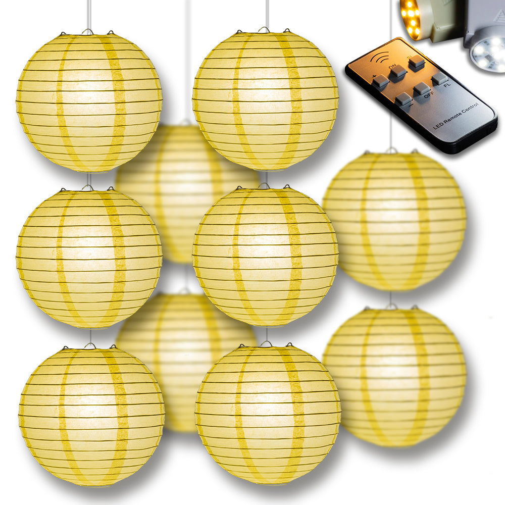 MoonBright Lemon Yellow Chiffon Paper Lantern 10pc Party Pack with Remote Controlled LED Lights Included - Luna Bazaar | Boho & Vintage Style Decor